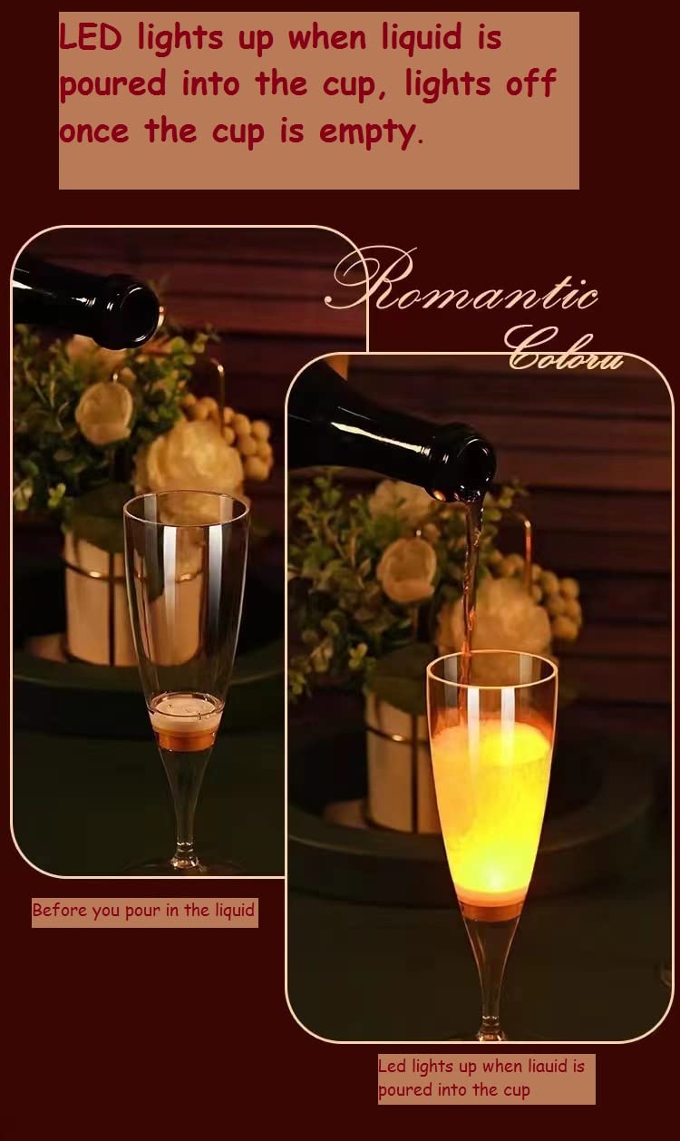 FAMI LED Wine Champagne Flute Glasses, (Set of 6 Multi-Color) Water Liquid Activated Flashing Light Up Cup Blinking Cocktail Whisky Drinkware Glow Mugs for Wedding Christmas Party Gifts - Image 3